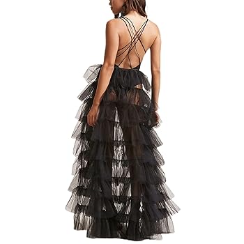 アメリ　TULLE SEE-THROUGH DRESS Amazon.com: Women's Sexy Tulle Long Dress Layered See